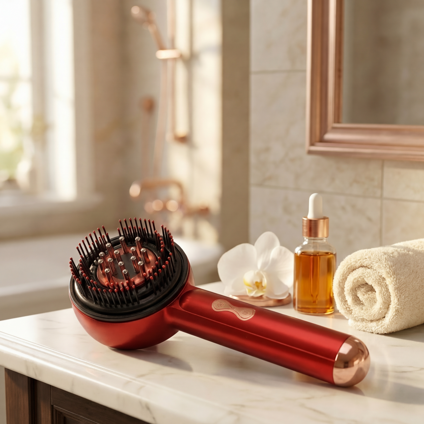 The Alora Ritual Comb — 4-in-1 Electric Scalp Massager with Red Light and Oil Applicator